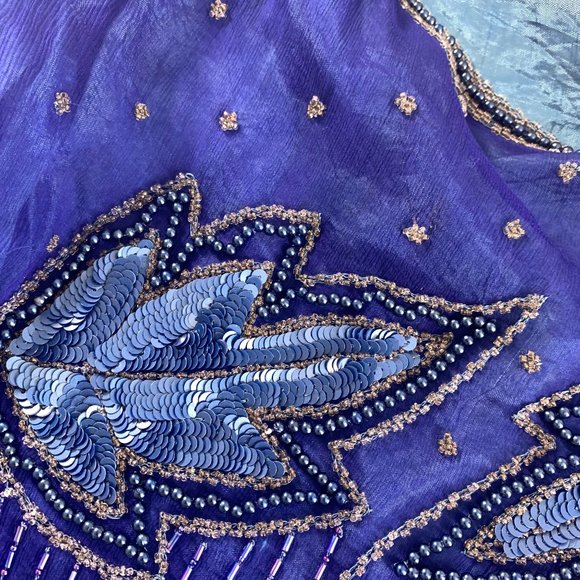 Vintage Anjumun Womens Beaded Blouse Tunic Size L/XL Blue Silk Evening Pullover - Picture 5 of 13